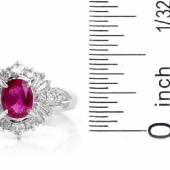 Platinum Ruby, Baguette, Round Diamonds Halo Ring 1.30ct 5.5 - Picture 4 of 7